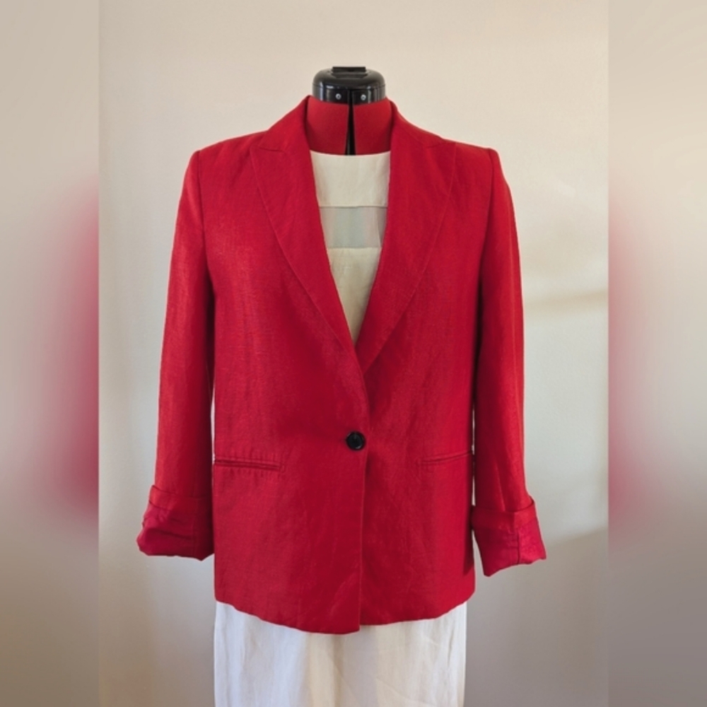 Zara Basic Women's XS Oversize Red Linen Blazer - Picture 3 of 3